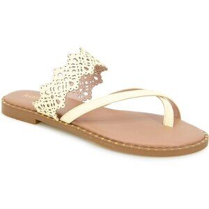 Kensie Masha-B Size 9 Sandals Soft Yellow Slip-On Laser-Cut Studded Faux Leather